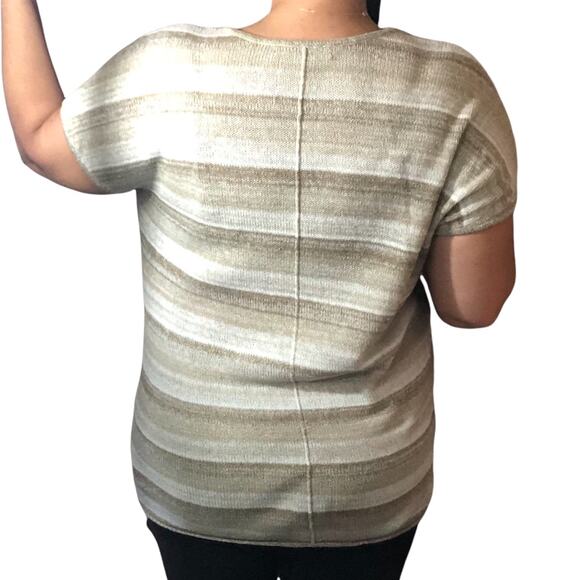 Tommy Bahama SMALL Brown Tan Striped Linen Blend Relaxed Short Sleeve Sweater - Picture 5 of 12